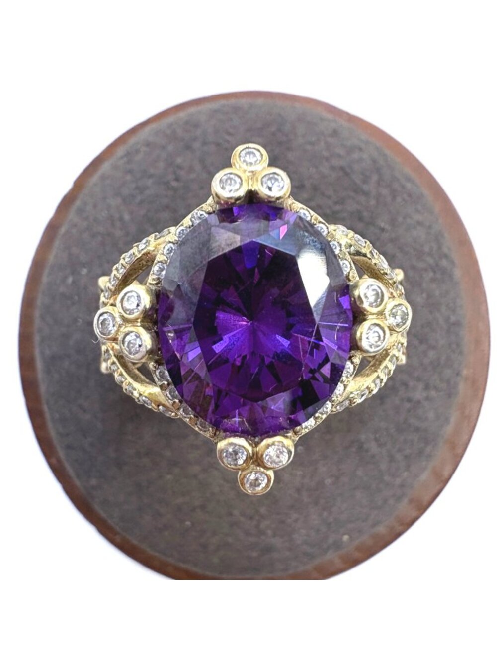 Purple & White Cubic Zirconia Statement Ring Sterling Silver 925 Size 6.75